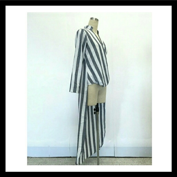 Striped Deep-V Cotton Walker Shirtdress - Picture 4 of 7